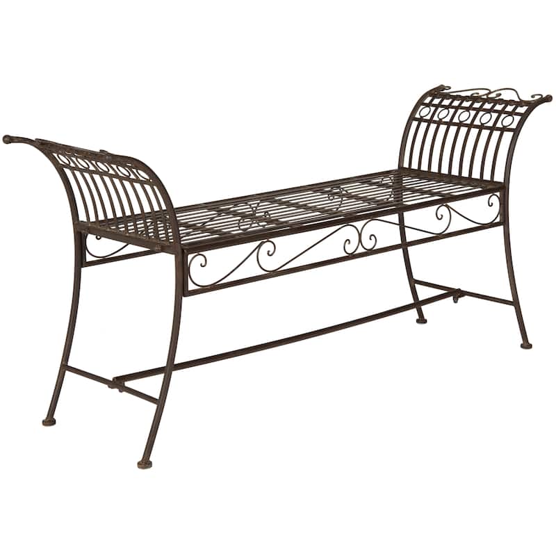 SAFAVIEH Outdoor Aniyah Victorian Iron Bench - 56Wx16Dx27H