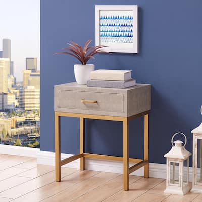 NPD Furniture Durham Faux Shagreen 1 Drawer End Table