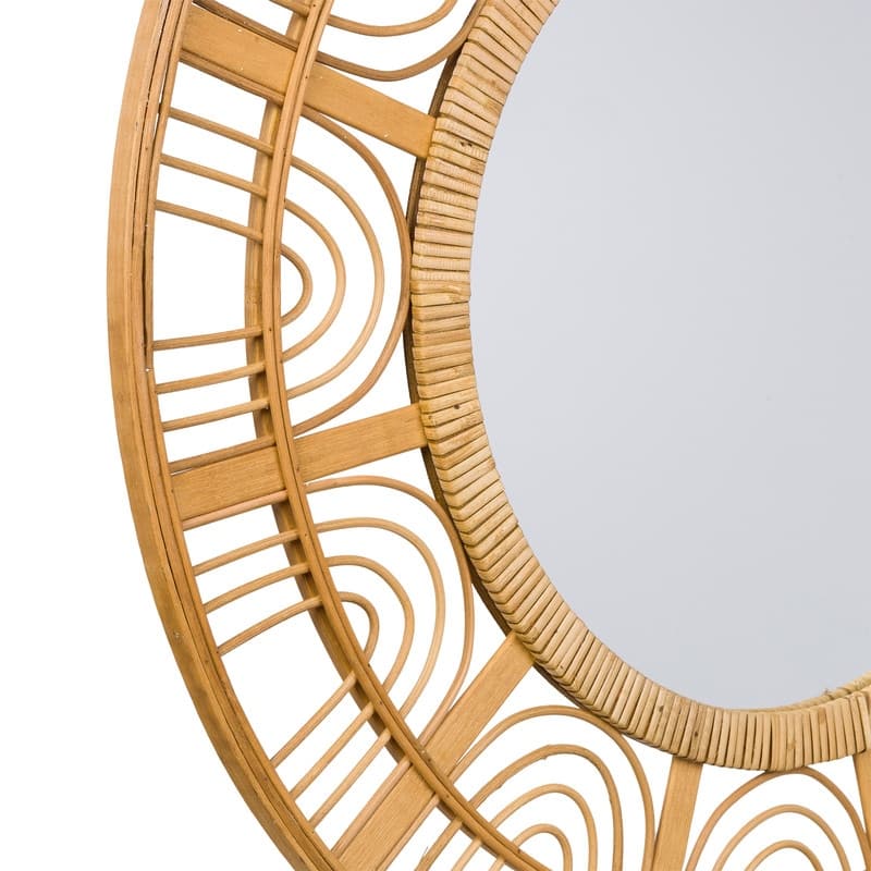 Zen Radiance Round Rattan Boho Wall Mirror - 27.5"H x 27.5"W x 0.75"D