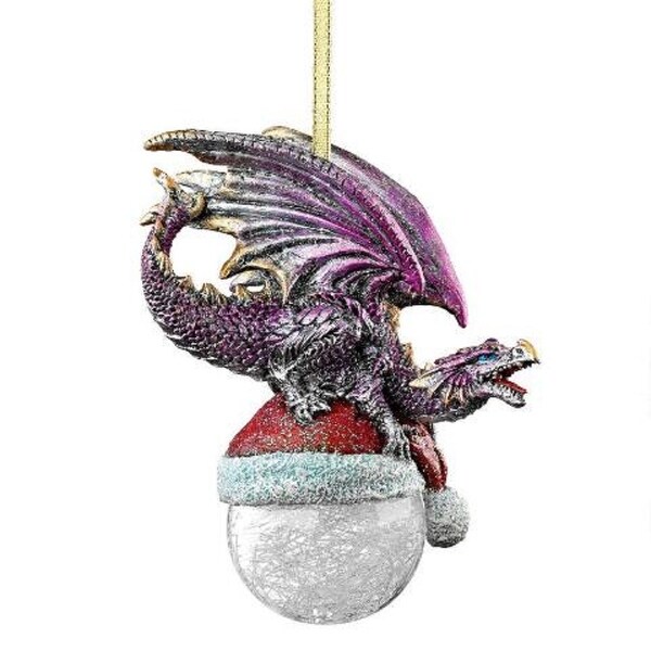 6.5" Holiday Dragon Hand Painted Christmas Ornament - N/A