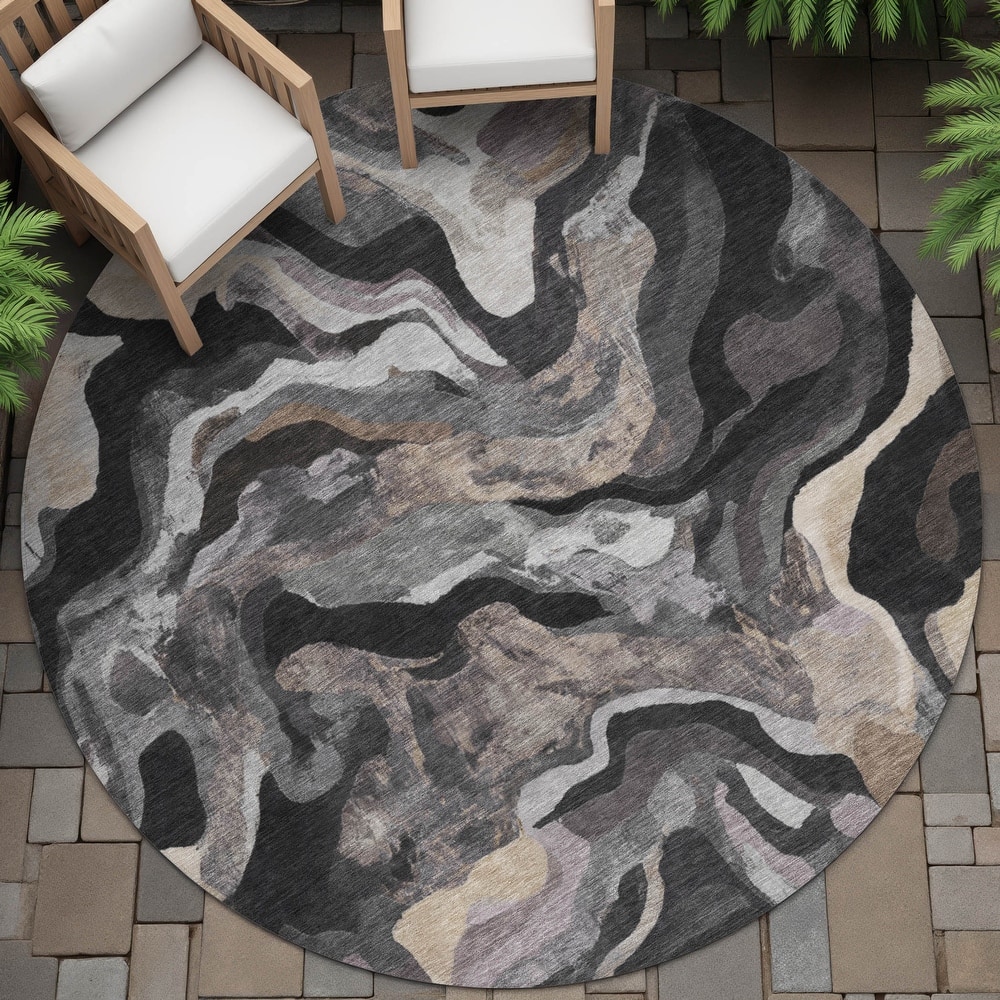 Machine Washable Indoor/Outdoor Modern Brushstrokes Chantille Rug
