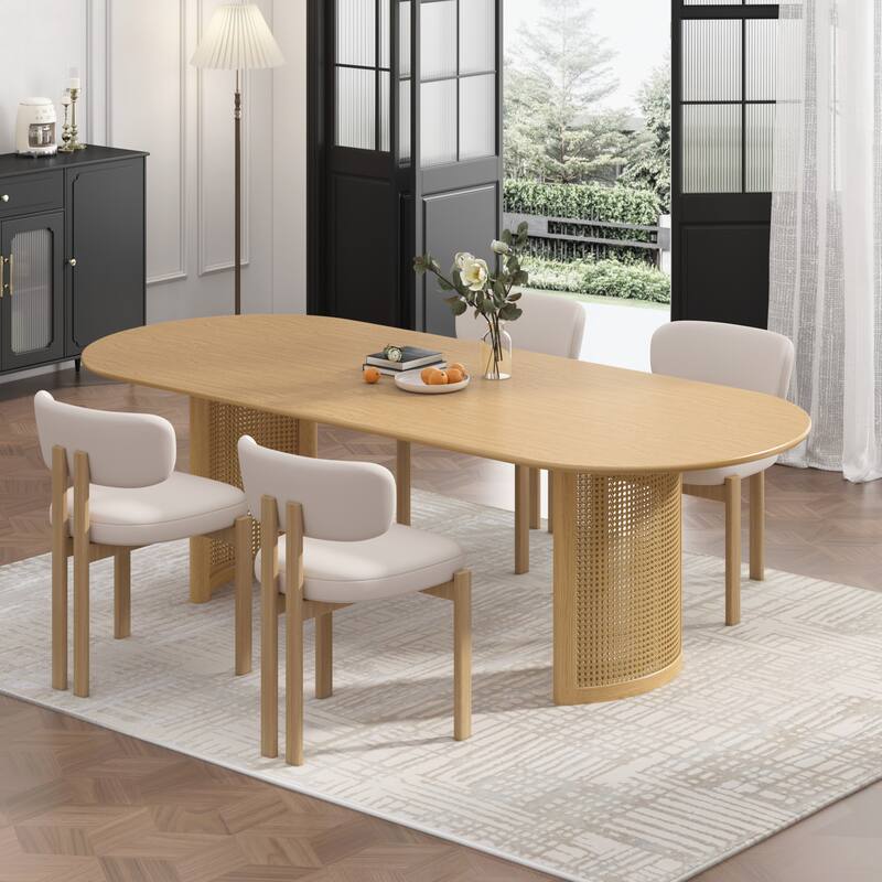79"L×33.5"W Oval Wood Dining Table Double Pedestal Kitchen Table