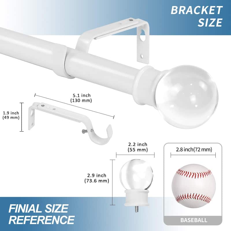 1-inch Diameter Crystal Ball Adjustable Single Drapery Curtain Rod