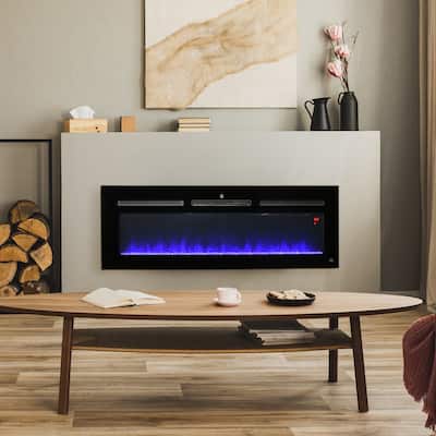 HOMCOM 50" 1500W Recessed and Wall Mounted Electric Fireplace Inserts with Remote, Adjustable Flame Color and Brightness