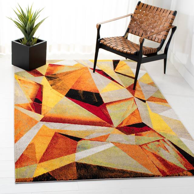 SAFAVIEH Porcello Thinh Mid-Century Modern Abstract Rug - 6'7" x 6'7" Square - Orange/Red