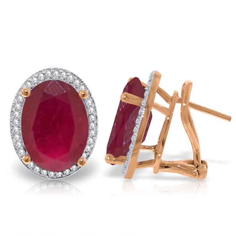 15.86 Carat 14K Solid Gold French Clips Earrings Diamond Ruby - Rose