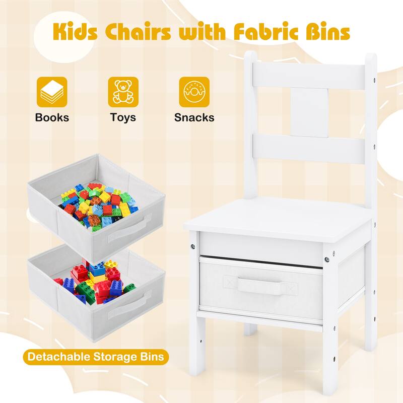 White Kids Table and Chair Set with Storage Bins Cat Shaped 2 in 1 Play and Study Furniture for Playroom or Bedroom