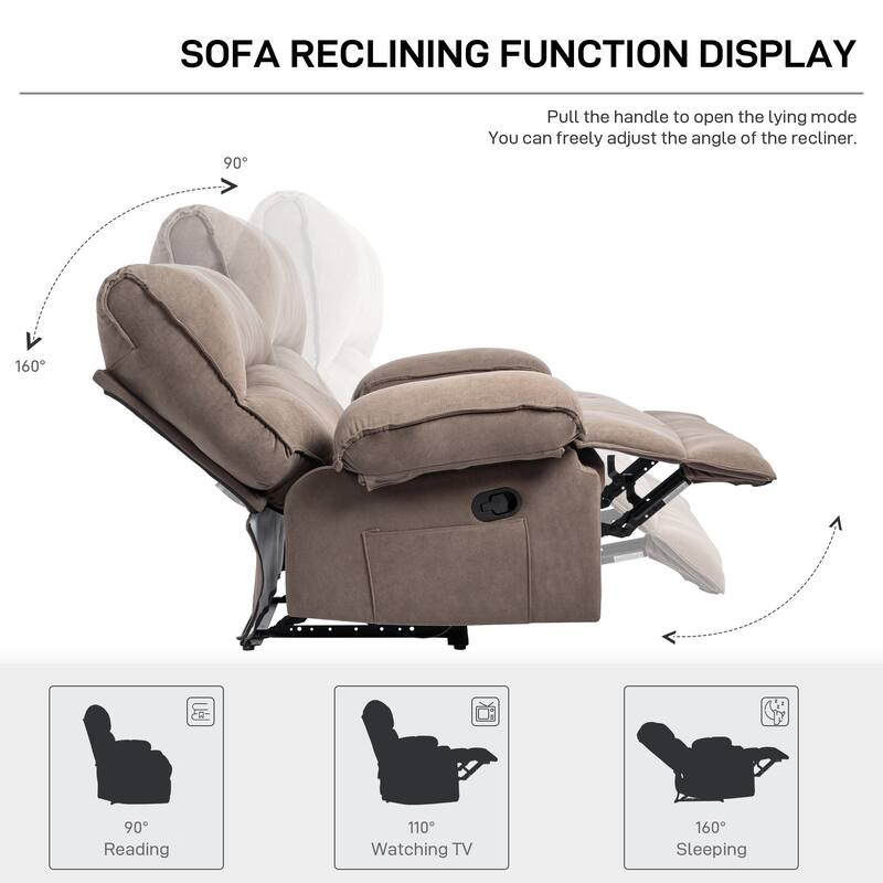 Grey Spacious Push-Back Recliner Sofa Chair with Soft Fleece Upholstery and Heated Massage Pillow for Relaxation