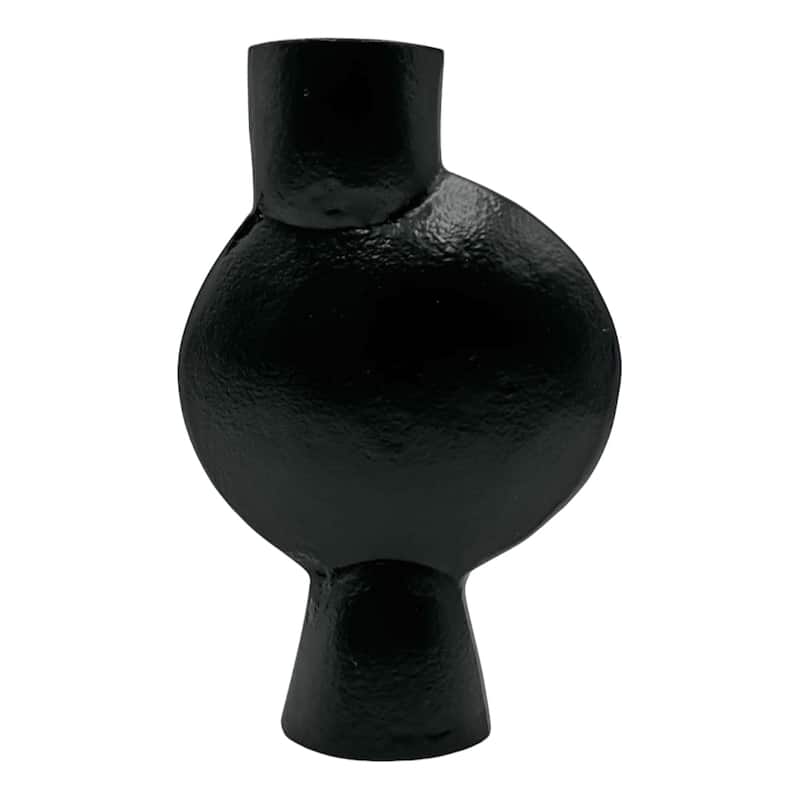 Decorative Handmade Aluminum Abstract Round Flower Vase - Small (6 x 2 x 8.5 in) - Black
