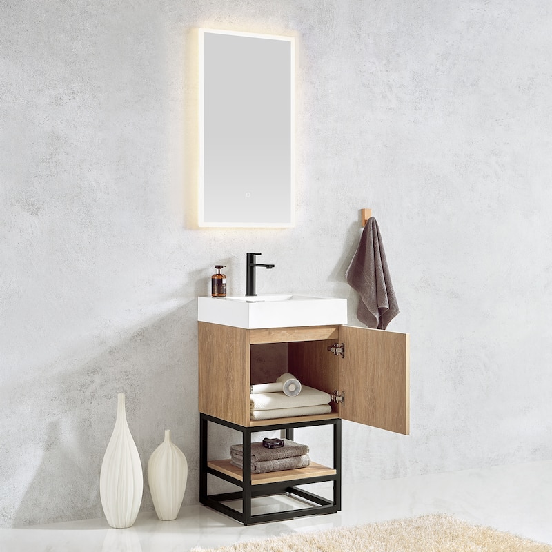 Alistair 18" Single Vanity with White Grain Stone Top without Mirror - 17.7" x 17.7"