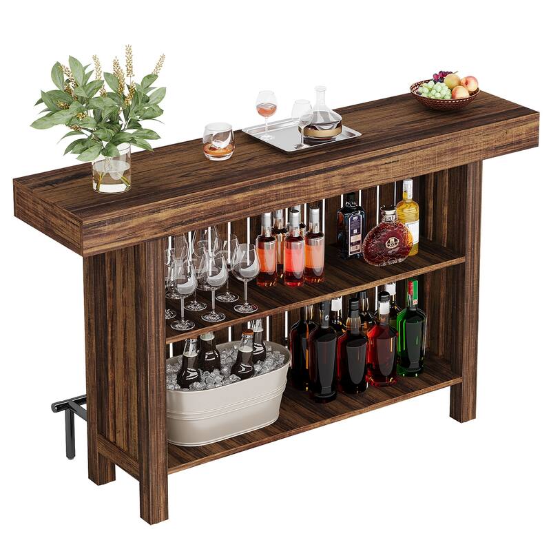 63" Home Bar Unit, Modern 2-Tier Bar Table with Footrest