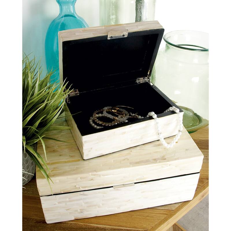 Mother of Pearl Handmade Geometric Box with Hinged Lid (Set of 2)