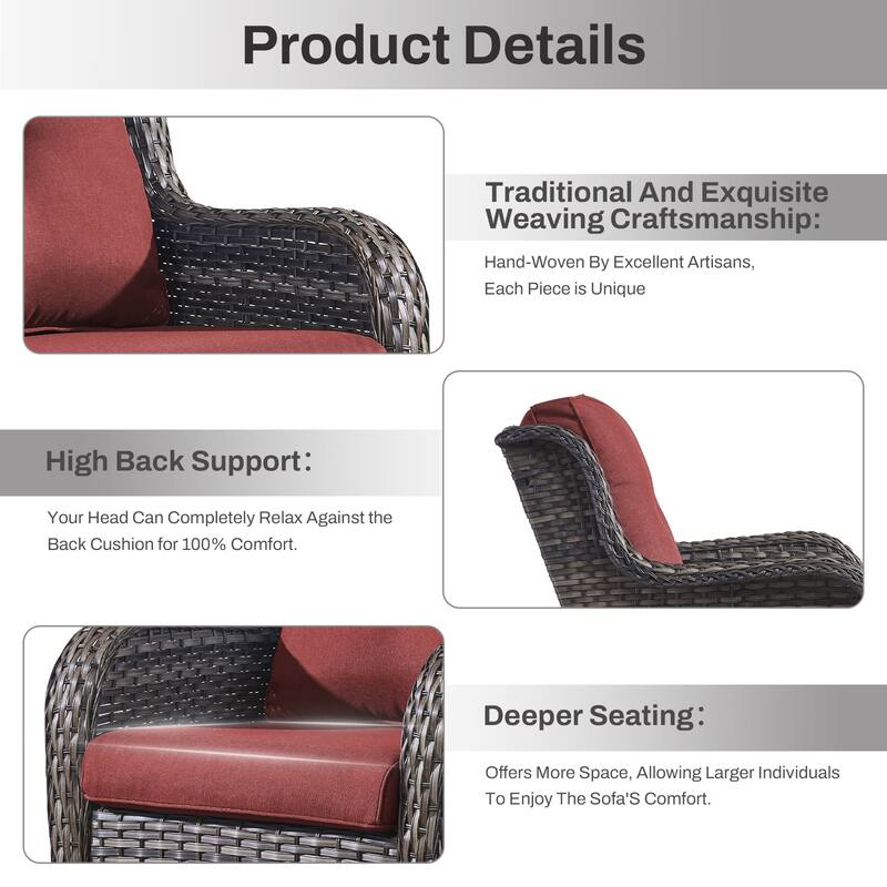 Gymojoy 7-Piece Outdoor Furniture Sofa Set with 2 Swivel Chairs, 2 Ottomans, End Table & 55K BTU Fire Pit Table