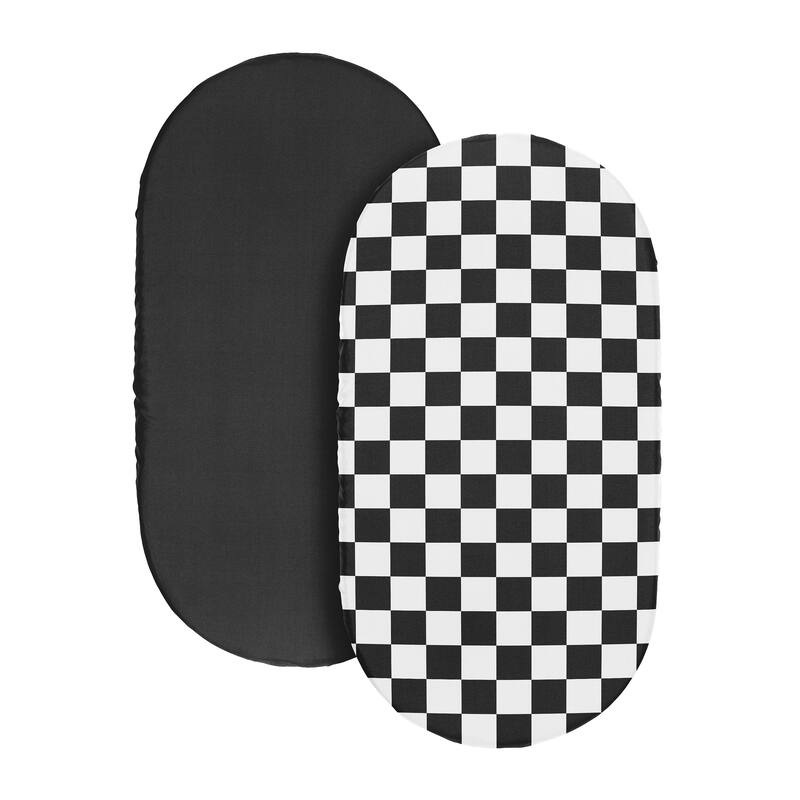 Sweet Jojo Designs Black/White Gingham Checkered Plaid Boy, Girl Unisex/Gender Neutral 2 Pack Baby Bassinet Fitted Sheets -Retro