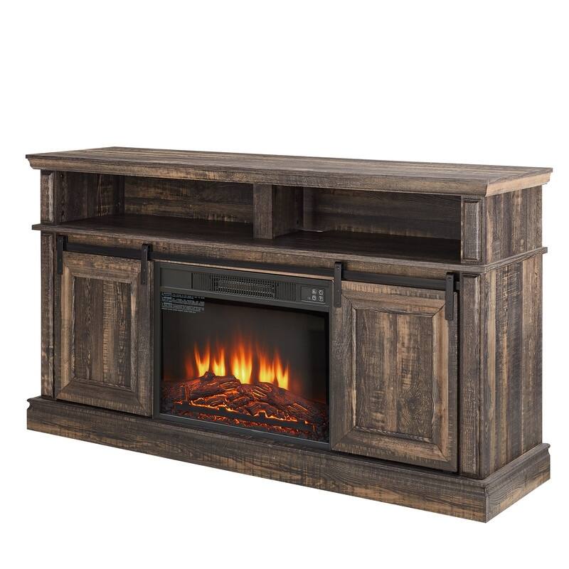 58-60" Fireplace TV Stand for 55-65" TVs w/ 18-23" Insert Farmhouse/Modern/Rustic Barn/Glass Doors Espresso/Grey/Brown/White Oak