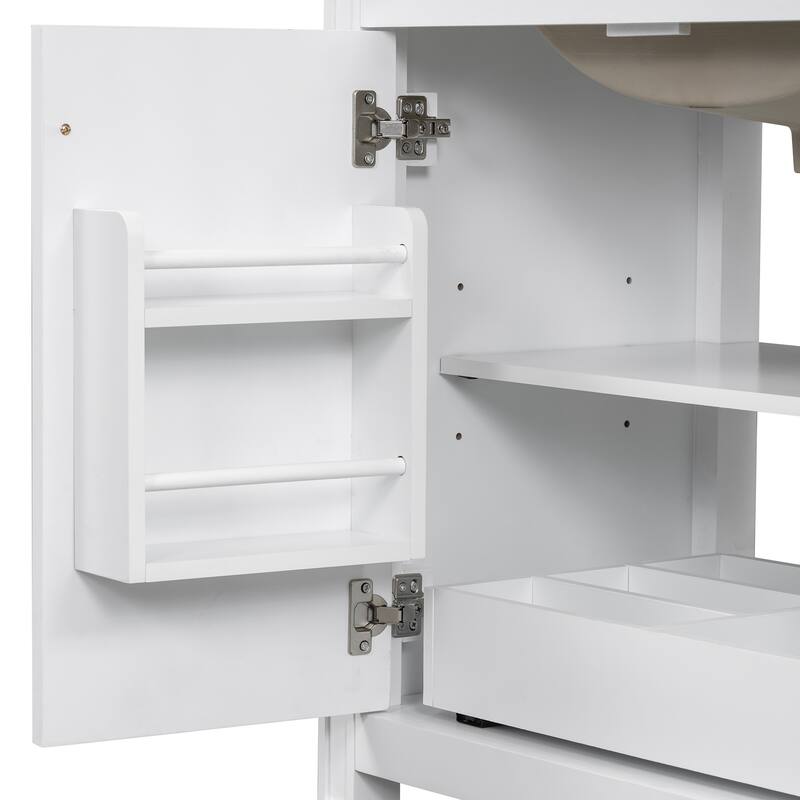 Roomfitters 60" Double Bathroom Vanity Set with Dual Ceramic Sinks, Vintage Tapered Legs and Customizable Storage