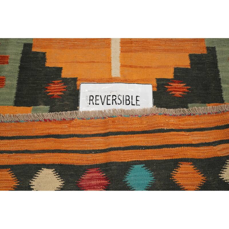 Hand Woven Oriental 100% Wool Carpet Southwestern Tribal Oranges & Rust Kilim Area Rug - 8' 5'' X 5' 0''