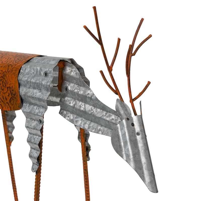 Alpine Corporation Outdoor Metal Rustic Reindeer Lawn Christmas Holiday Decoration - Silver