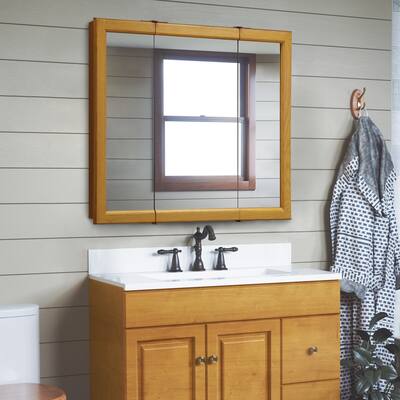 Design House Claremont 36 inches W x 4.75 inches D x 30 inches H Bathroom Medicine Cabinet Mirror, Honey Oak