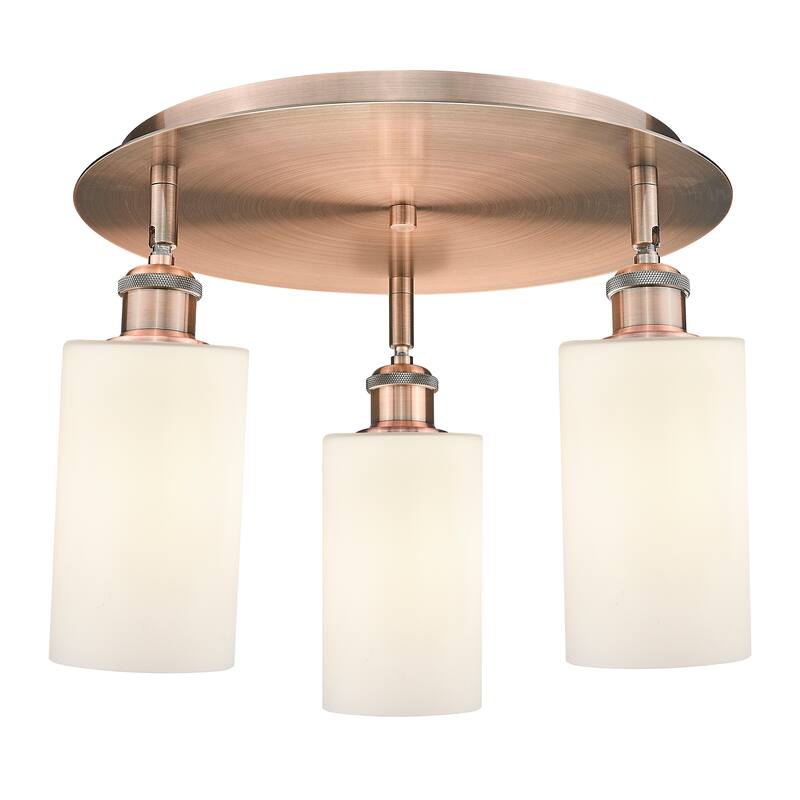 Innovations Lighting Clymer - 3 Light 16" Flush Mount - Antique Copper/Matte White