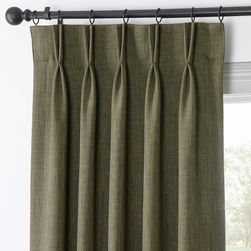Exclusive Fabrics French Pleated Textured Faux Linen Room Darkening Curtains for Bedroom & Living Room Curtains Single Panel