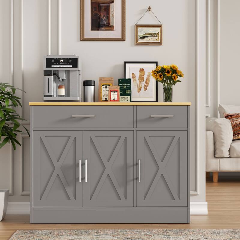 Futzca Sideboard Buffet Cabinet, Kitchen Storage Cabinet - 2 Drawers - Grey