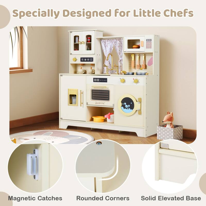 Gymax Kids Play Kitchen Wooden Toy Kitchen Playset w/ 14 Accessories