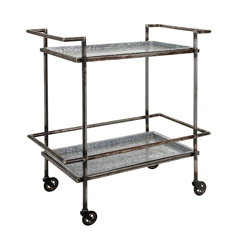 30.7x17.1x34.6" Percy Galvanized Metal Bar cart in Gray & Black - Gray