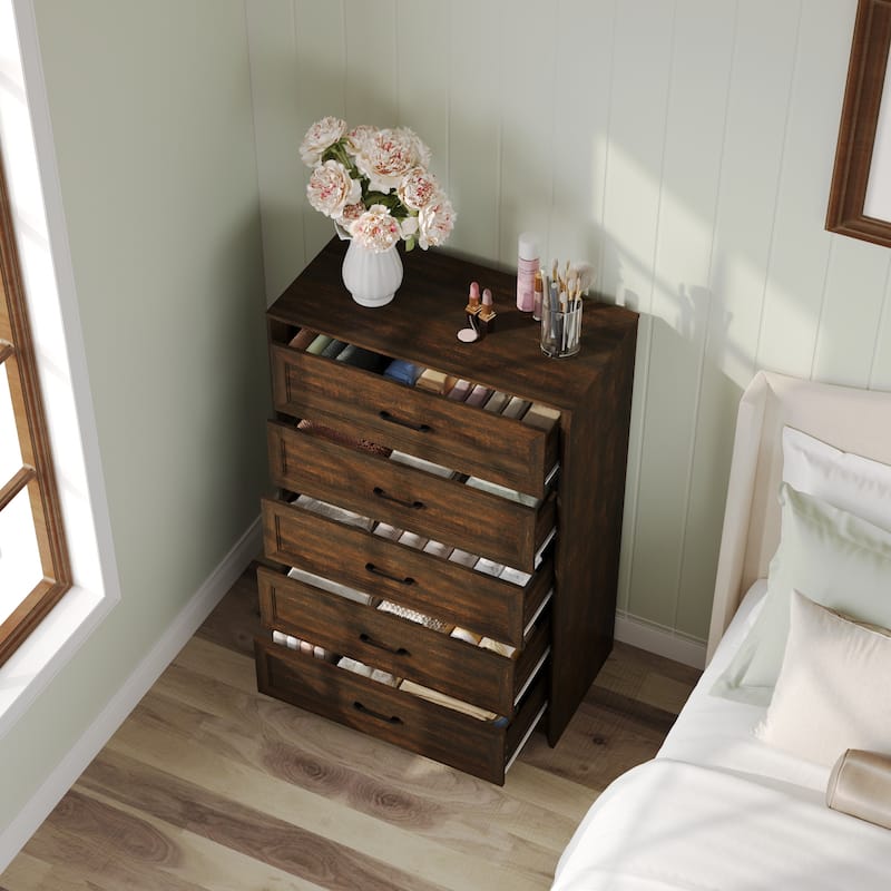 Farmhouse 5 Drawers Dresser 46.5" Tall Chest of Drawers White/Brown