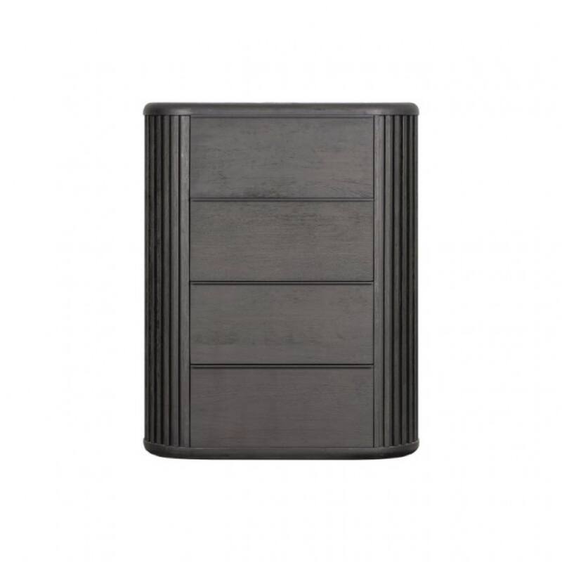 Sheim Tall Dresser Chest, Modern Fluted Reeded Black Solid Acacia Wood