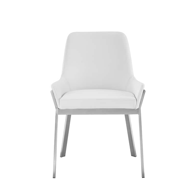 Modrest Ganon Modern White & Brushed Stainless Steel Dining Chair