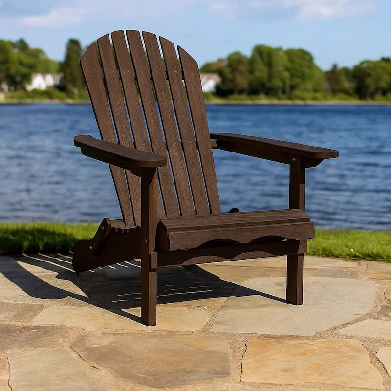 Geli Outdoor Adirondack Chair, Slatted Back, Weathered Gray Wood