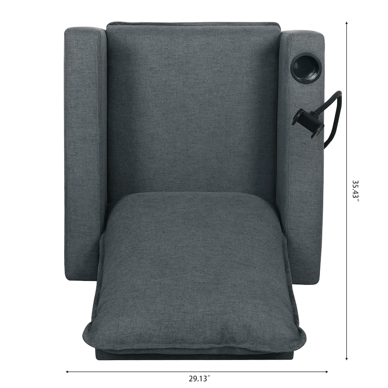 Grey Modern Fabric Manual Adjustable Recliner Chair with Mobile Phone Holder, Cup Holder, and Footrest