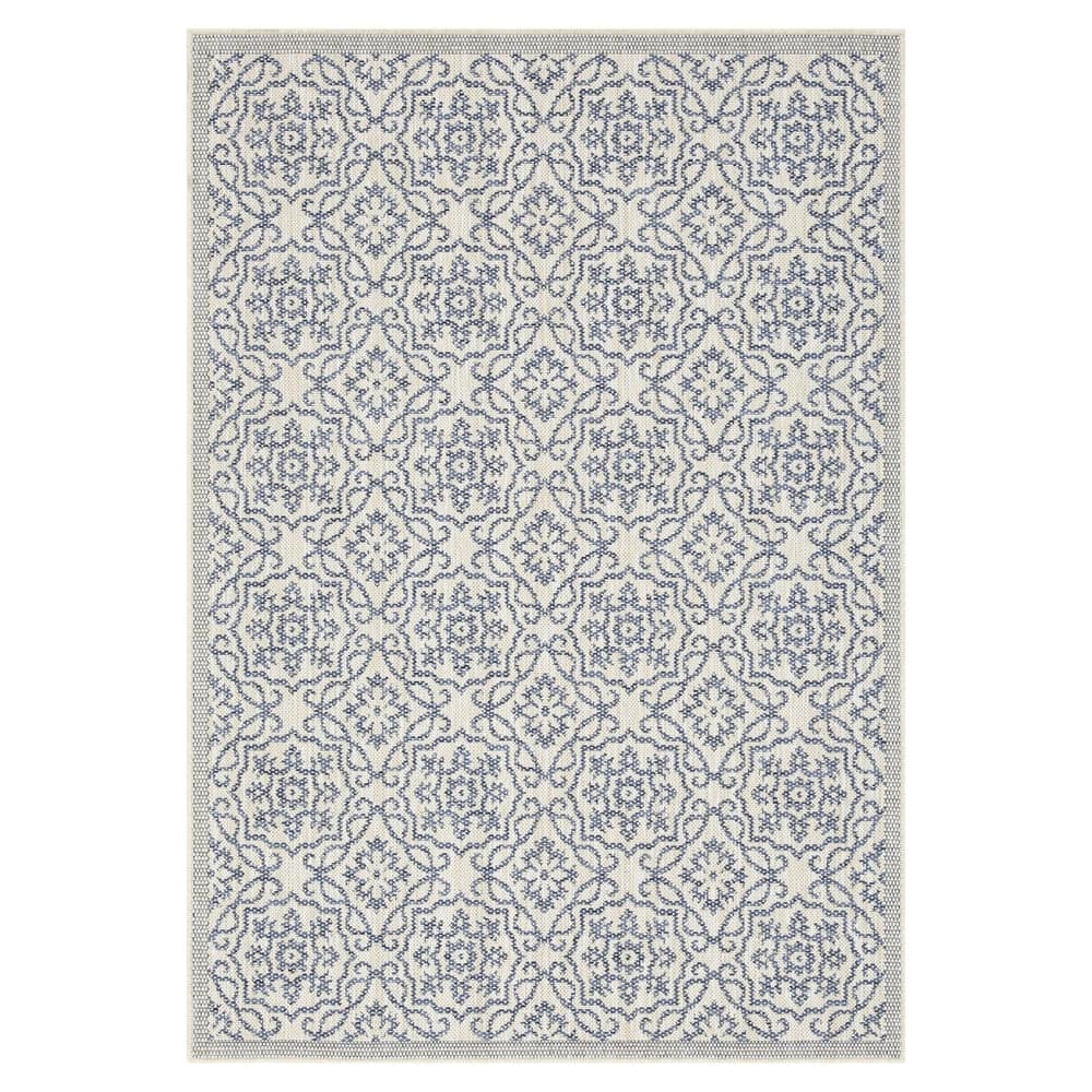 Indoor/Outdoor Area Rug/ Runner/ Doormat- Blue & Natural & Red & Taupe Color -Machine Washable, Weather and UV Resistant-Eliza