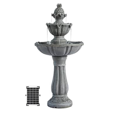 XBrand 36.2" Solar Water Fountain, 2-Tier, Grey Resin, Outdoor, With Solar Panel & Solar Pump for Home Garden Yard Décor