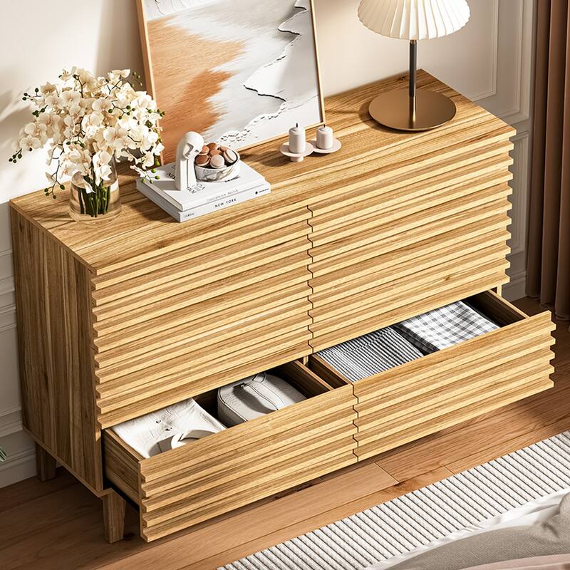 Fluted Dresser for Bedroom with 6 Drawers 47" Wide Chest of Drawers