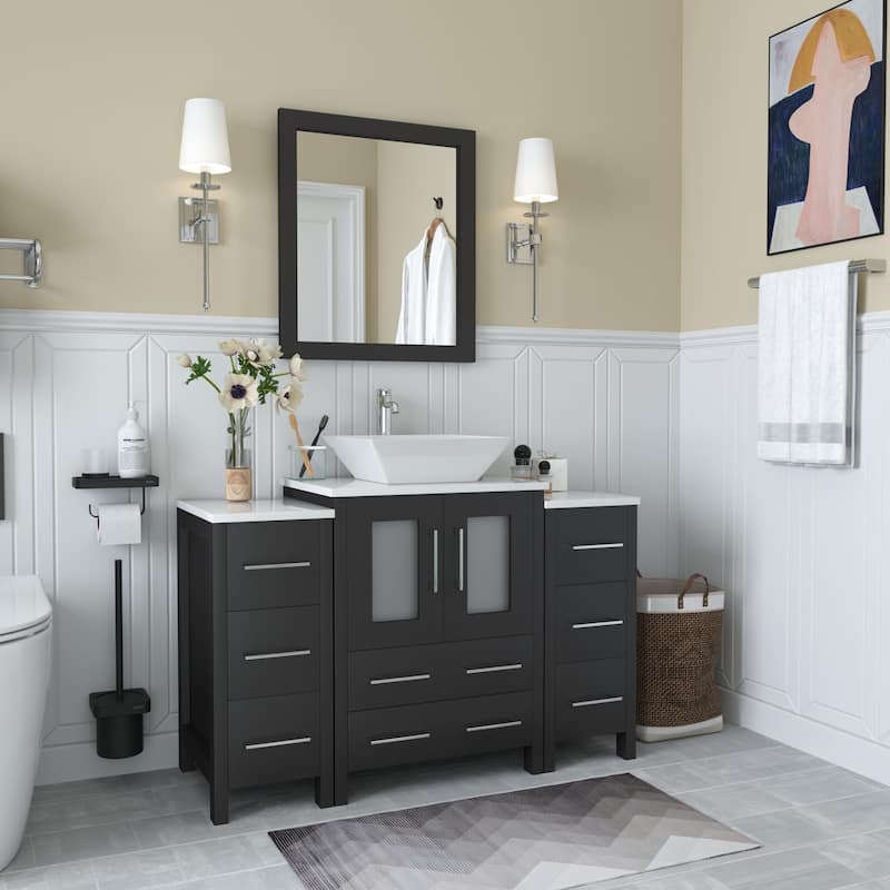 Vanity Art 48" Single Sink Bathroom Vanity Set with Engineered Marble Top and Free Mirror - 48 W X 18.5 D X 31.1 H