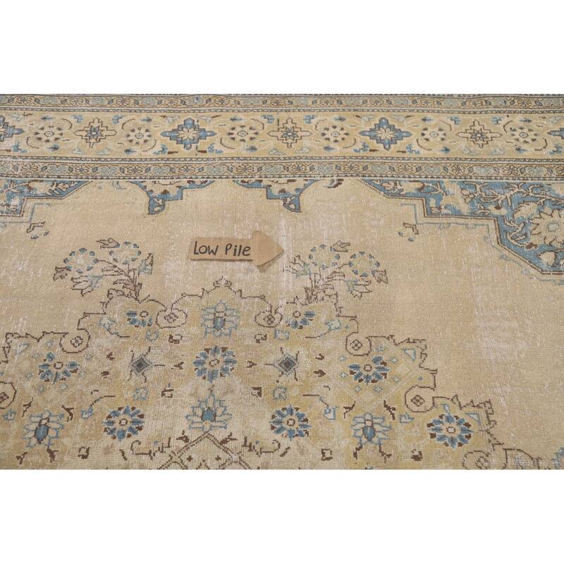 Hand Knotted Oriental 100% Wool Carpet Traditional Medallion Beige & Ivories Tabriz Area Rug - 10' 3'' X 6' 9''