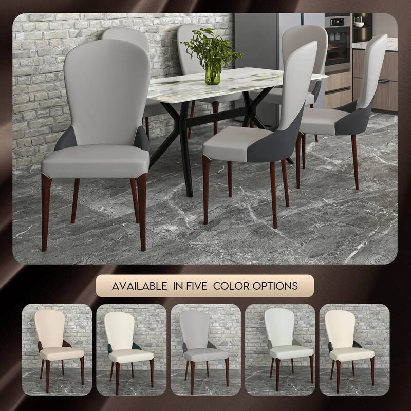 Havana Leather Upholstered Solid Wood Dining Chair Two-Tone Color Design Set of 4