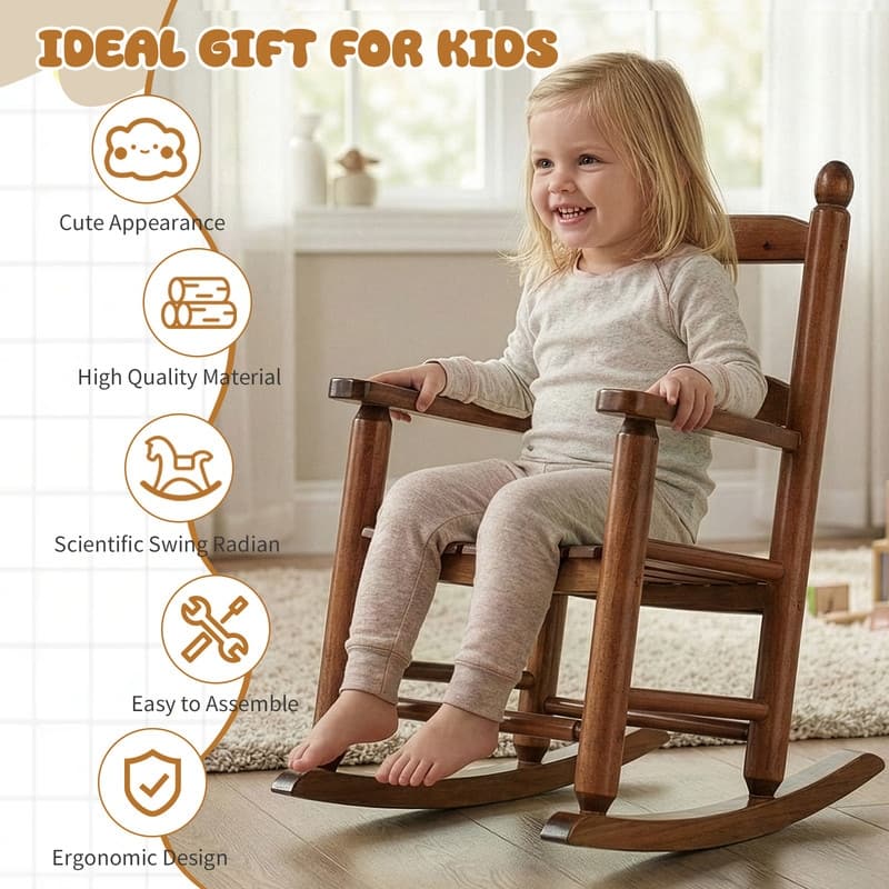 16 In. Kids Classic Solid Poplar Wood Rocking Chair, Egg-Shaped Seat For Ages 2–5 - 9' x 12'