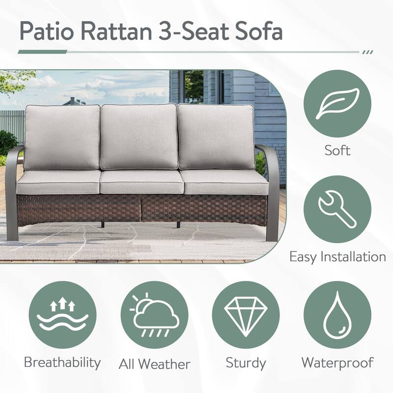 Patio Furniture Outdoor 3 Seater Sofa with Ottoman Set