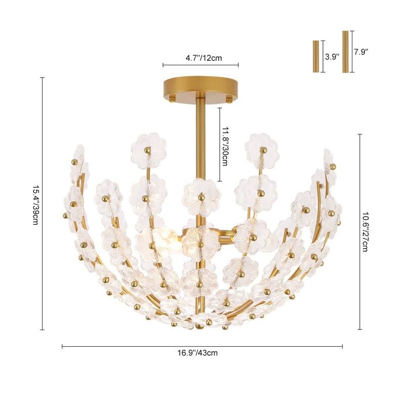 Mid-Century Modern 6-Light Glass Blossom Round Cage Chandelier