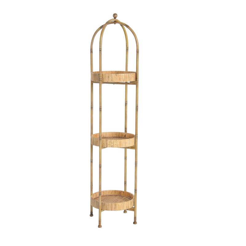 Arched Metal Plant Stand or Shelf with Removable Rattan Trays