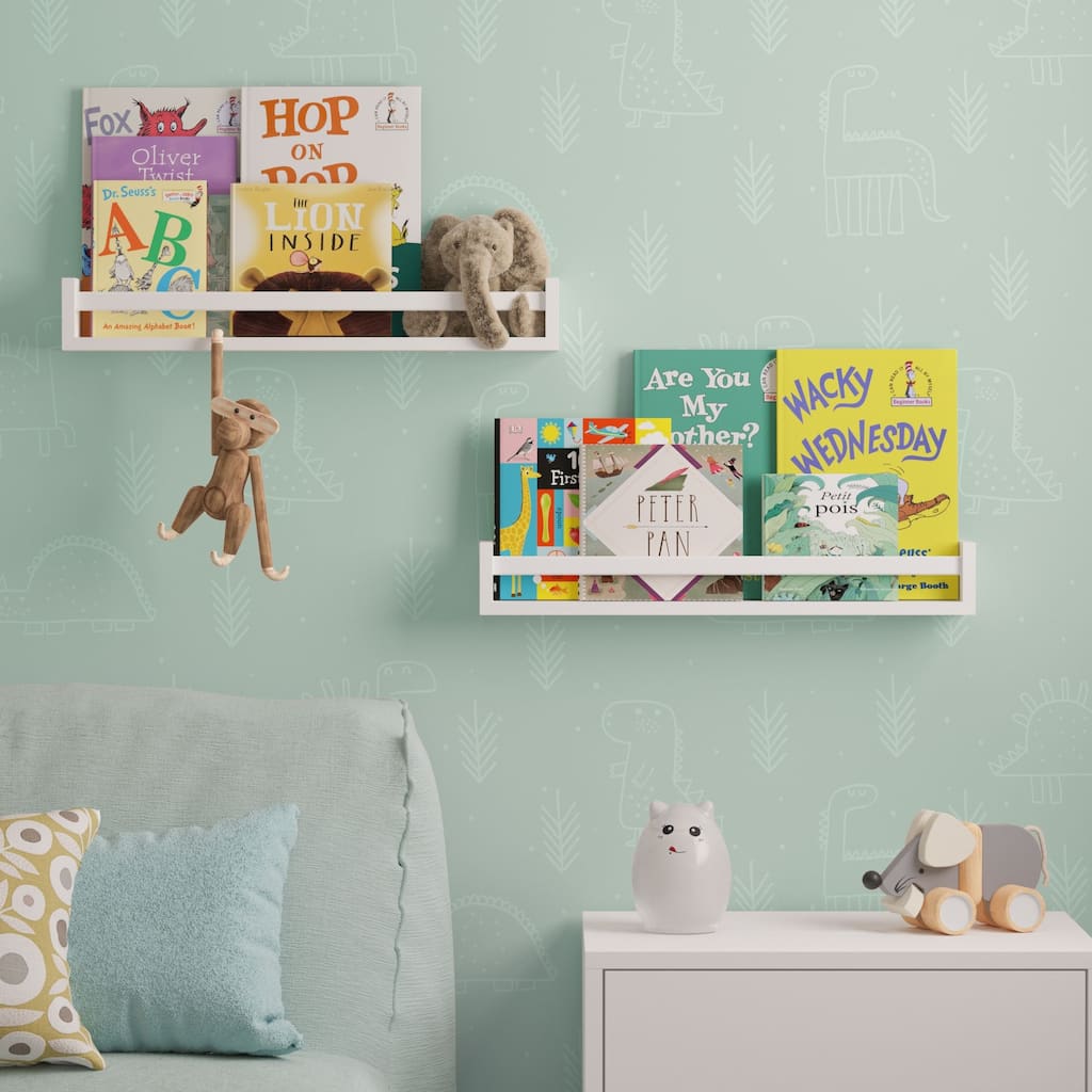 Wallniture Utah 24" Wood Floating Shelves for Wall, White, Set of 2