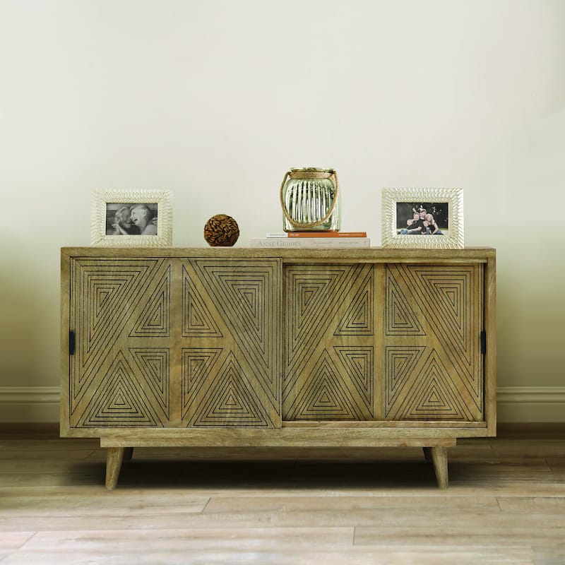 Bidi Mid-Century Modern Solid Wood 2-shelf Buffet by Furniture of America - Brown