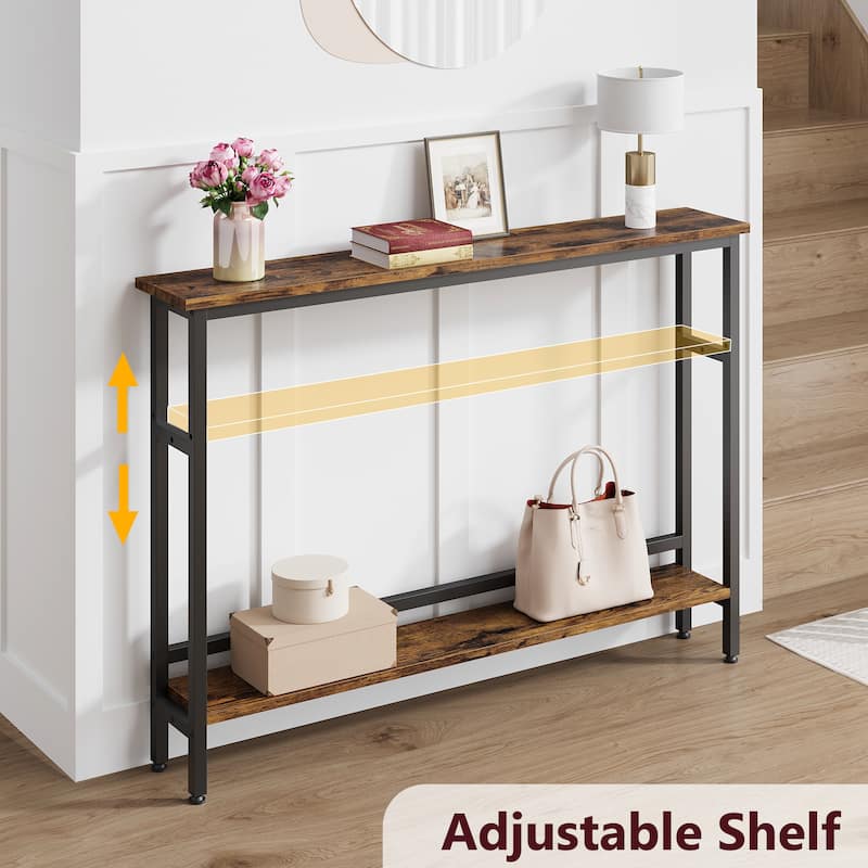Narrow Console Table 2-Tier Sofa Table with Adjustable Shelf