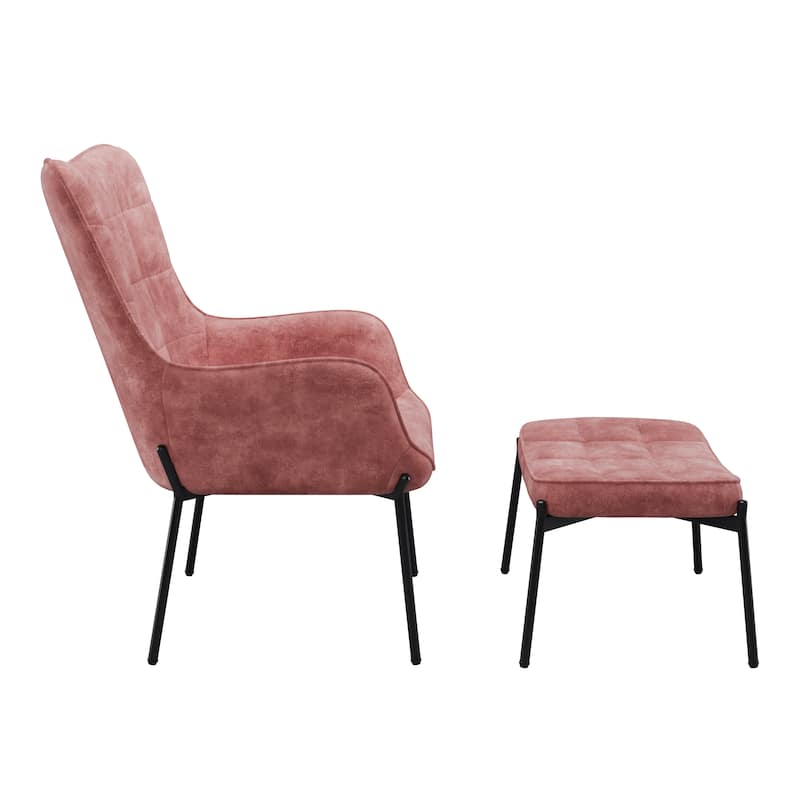 CorLiving Velvet Accent Chair with Stool