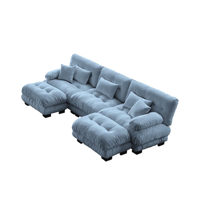 133.8" Chenille Modular 3-Seater U-Shaped Cloud Sectional Sofa with 2 Ottomans