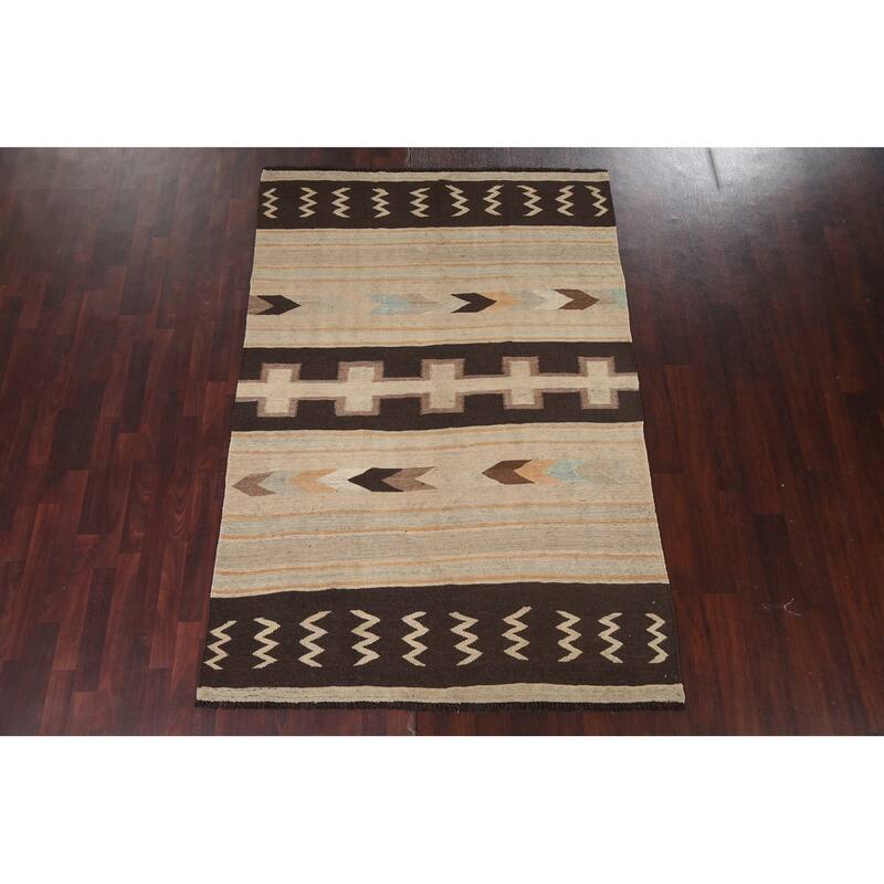 Natural Dye Kilim Geometric Tribal Oriental Area Rug Wool Flat-woven - 6'6" x 8'1"