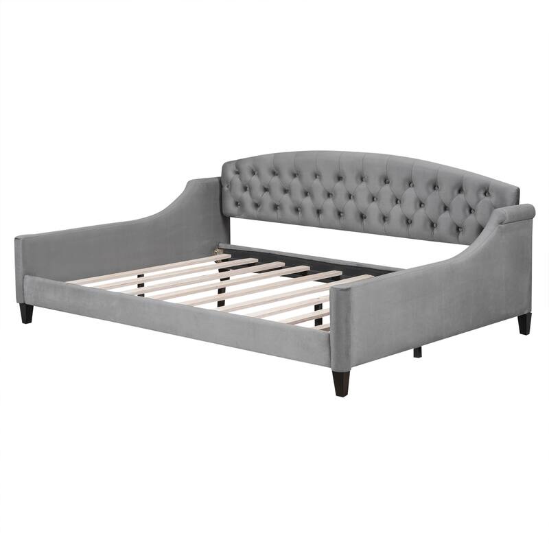 Full Size Gray Tufted Button Daybed with Plywood Frame and Foam Fill